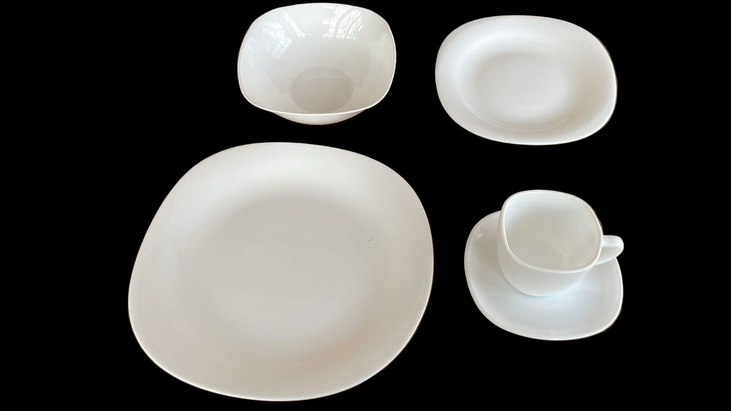 Vajilla en vitroceramica semicuadrada blanca de 6 puestos 30 piezas